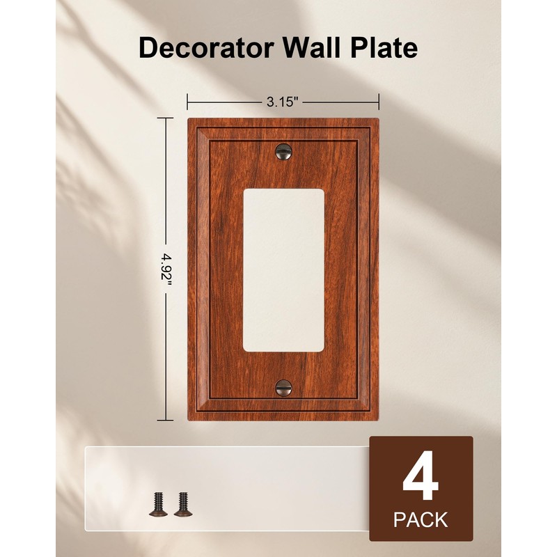 TREEWELL 4-Pack Decorator Outlet Cover Plate, Wood Grain Decorative Switch