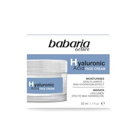 Babaria - Crema Hidratante Facial con Ácido Hialurónico |Crema Hidratante Facial Mujer y hombre| Aumenta Elasticidad | Reduce Arrugas y Antiedad | Textura Ligera | Vegano | Todo Tipo de Pieles | 50ml