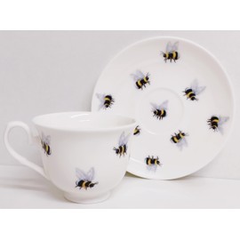 Rainbow Decors Bees Tea Cup & Saucer Fine Bone China Bumblebee Hand Decorated UK