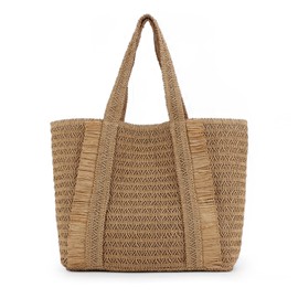 Jywmsc Straw Beach Bags for Women, Summer Large Woven Shoulder Handbag, Beach Tote Straw Bag for Summer Holidays, khaki