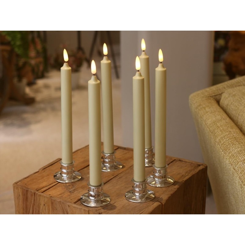 Set of 6 Flameless Ivory Wax Windows Candles with 12