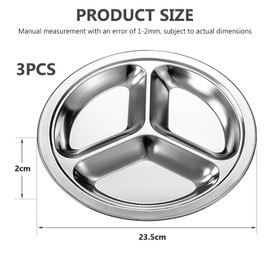 SUNOYA Set of 3 Stainless Steel Plates, 24 cm Stainless Steel Divided Dinner Plates, Divided Dinner Plate, with 3 Compartments, for Children, Adults, Camping, Diet Portion Control