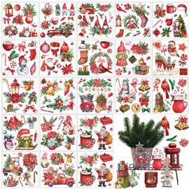 Honoson 20 Sheets Christmas Rub on Transfers for Crafts and Furniture Vintage Christmas Rub on Transfer Sticker Red Santa Claus Cardinal Xmas Decal for Paper DIY Home Decor, 5.9x5.9inch (Classic)