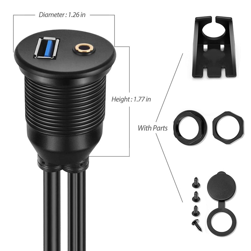 URWOOW Flush Mount Cable Kit 3 ft USB 3.0 Male