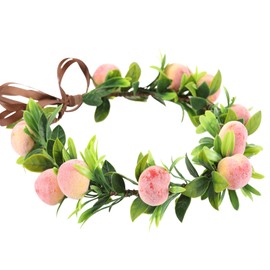 KorViSHOW Peach Fruit Flower Headband - Cute Pink Peach Hair Accessories Adjustable Tropical Fruit Floral Hairband for Girls Women Maternity Spring Summer Festival Party Costum Headdress