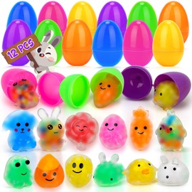 Luxby Easter Egg Fillers for Kids, Easter Basket Stuffers for Boys Girls, 12 PCS Easter Baskets for Kids with Squishy Toys, Easter Eggs Toys for Gift Party Favors