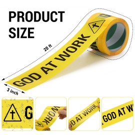 Pangda 2.95 Inch x 200ft God at Work Caution Tape Bright Yellow and Bold Black Religious Construction Tape Safety Warning Tapes for Vbs Readability Construction Party Decorations