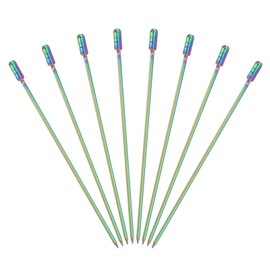 sourcing map 8 Pcs Stainless Steel Cocktail Picks, 4.33" Martini Picks Fruit Sticks Metal Skewers Reusable for Drinks Olives Appetizers Fruit Decorative, Laser Color (Cylinder)
