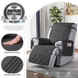 TAOCOCO Waterproof Recliner Chair Cover, Non Slip Oversized Recliner Covers for Recliner Chair with Pocket, Reclining Chair Cover Furniture Protector for Kids, Pets(28'', Charcoal Gray)