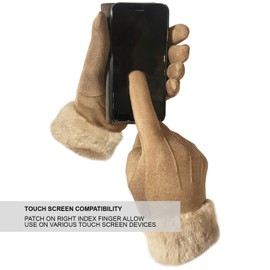 TOSKATOK Ladies Womens Stylish Faux Suede Soft Warm Cosy Winter Gloves with Cosy Liner and Faux Fur Cuff-BURG