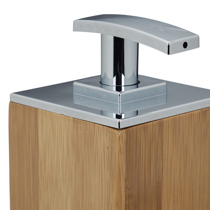 Relaxdays 2 x Soap Dispenser Bamboo Refillable Square H x