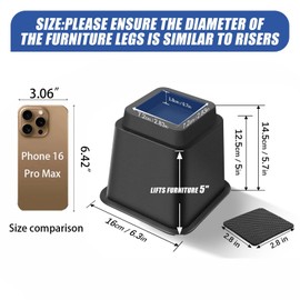 MCXYEM Bed Riser/Furniture Lift Bed/Bed risers/Furniture Lifter/Table risers/Frame Risers Create Under Bed Storage Heavy Duty for Furniture Height Adjustment (Black 4 Pack, 5 Inch)