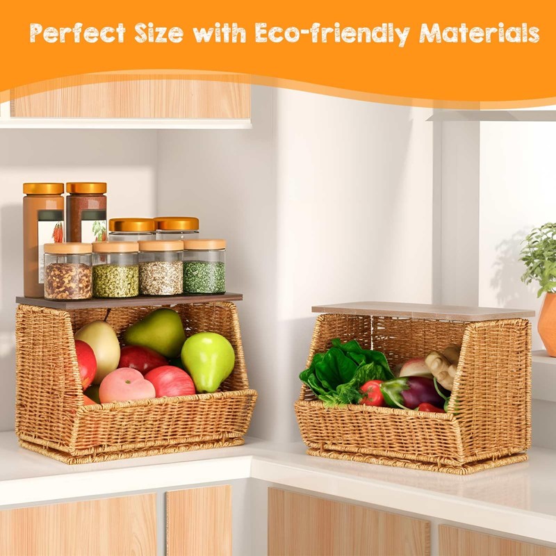 2 Tier Fruit Basket for Kitchen Counter Stackable Wall Mounted