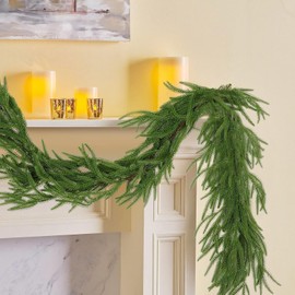 Christmas Norfolk Pine Garland, Real Touch Norfolk Pine Garland, Artificial Cedar Garland, Christmas Afloral Norfolk Pine Garland, for Holiday Mantle Indoor, Outdoor Decorations (2 Pcs, 6 Ft)