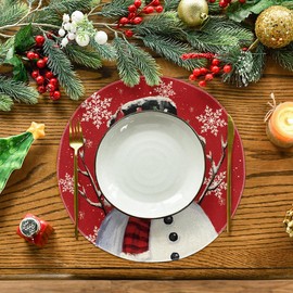Artoid Mode Red Snowman Let It Snow Winter Placemats Set of 4, 15 Inch Seasonal Christmas Xmas Round Table Mats for Dining Decoration