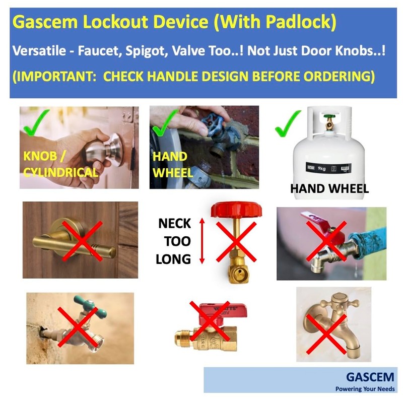 Gascem Door Knob Lockout Device (Matt Silver, 1 Padlock). Door