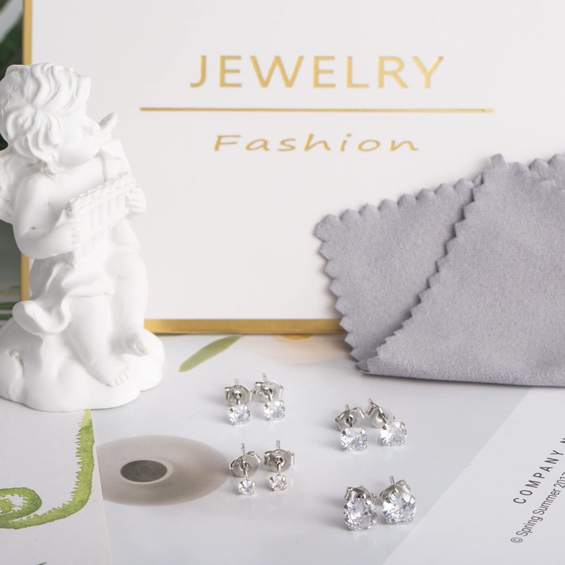 ASH'S CHOICE 925 Sterling Silver Stud Earrings Set, 4 Pairs