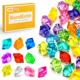BondEron Pack of 100 Colourful Acrylic Diamonds & Gemstones, Glitter Stones Crystals for Crafts, Decoration for Table Decoration