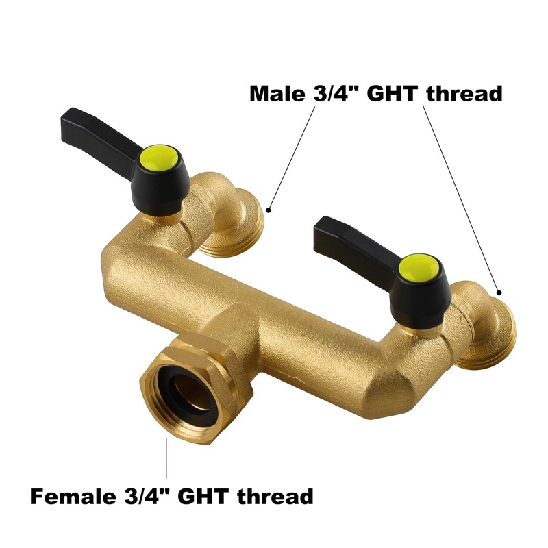 HQMPC Garden Hose 2 Way Valve Brass Splitter with Solid
