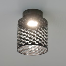 Volcode 12V RV Pendant Ceiling Light, 12V RV Metallic Interior Light Fixture with On&Off Switch, 12Volt Flush Mount Ceiling Fixture with Metal Shade for Motorhome Camper Trailer (Diamond Pattern)