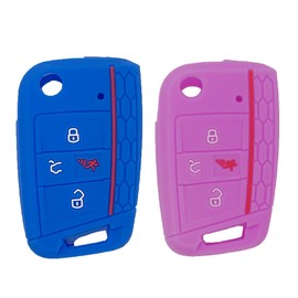 WEIBISS 2 Pack Rubber 4Button Flip Out Key Fob Cover Case Protector Shell for 2020 2019 2018 2017 VW Golf Alltrack Sportwagen GTI Tiguan Atlas Polo Skoda Octavia, Blue Purple