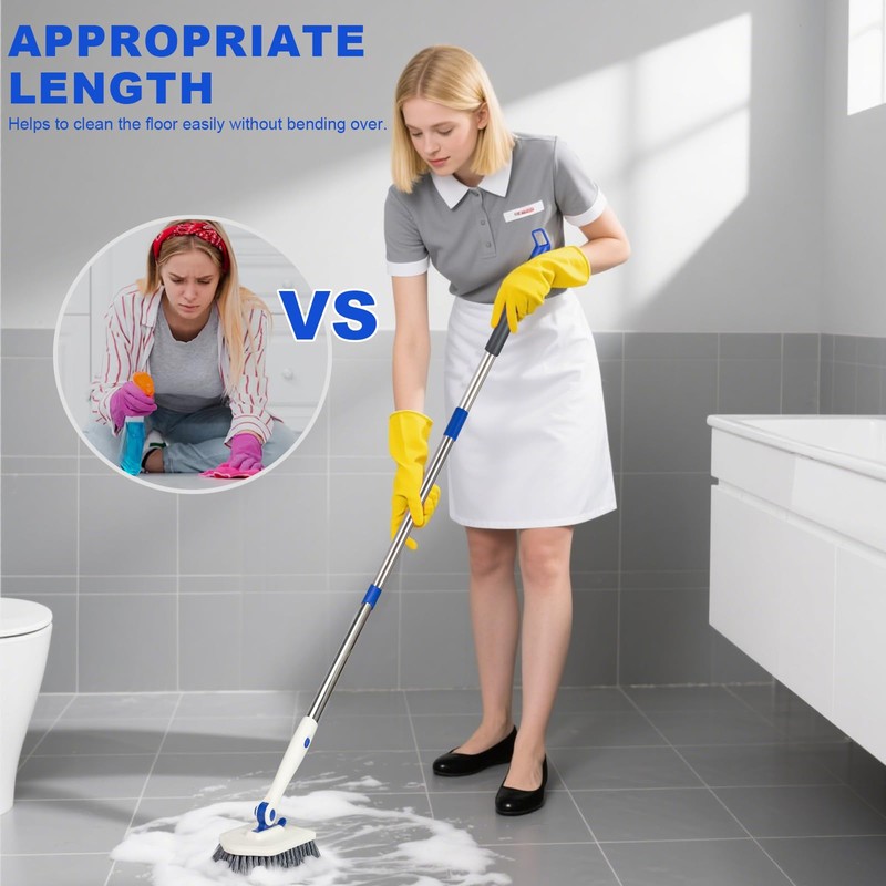Tile Tub Scrubber Brush with 52-inch Adjustable Long Handle 3-in-1