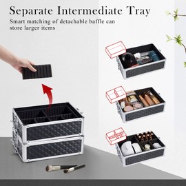 Adazzo 4 in 1 Rolling Makeup Case Cosmetic Train Case Trolley Roll Travel Box for Makeup Artist, Hairstylists, Nail Tech Makeup Cart with Key Swivel Wheels Barber Case Traveling Trunk Black