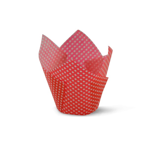SimpleGood Red Check Medium Size Tulip Baking Cups Cupcake Liners
