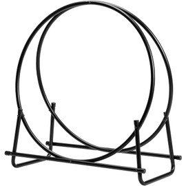 BUSHLY 30” Round Firewood Rack, Indoor & Outdoor Heavy Duty Log Wood Storage Rack, Tubular Steel Log Hoop Holder for Fireplace, Porch, Eaves, Black