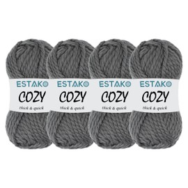 Estako Cozy Thick & Quick Yarn (4 Skeins Pack) 20% Wool 80% Acrylic Soft Super Bulky Weight #6 Knitting and Crocheting Yarn (4 x 3.52 Oz) / (4 x 65 Yrds) (59054-Dark Grey)