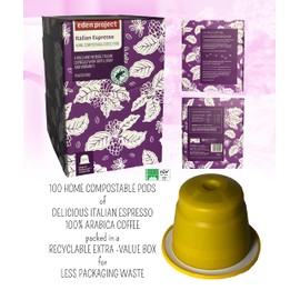THE EDEN PROJECT 100 ITALIAN ESPRESSO Home Compostable Coffee Pods - Compatible with Nespresso Original system coffee machines - EXTRA VALUE 100 POD PACK