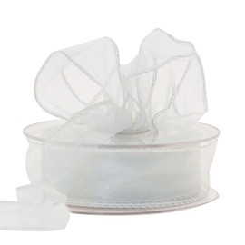 Wired Organza Ribbon Roll in 30mm, 50mm & 70mm Widths – Sheer Chiffon Craft Ribbon for Christmas Tree, Wreath Making, Gift Wrapping, Bows & Wedding Decor (White, 30mm)