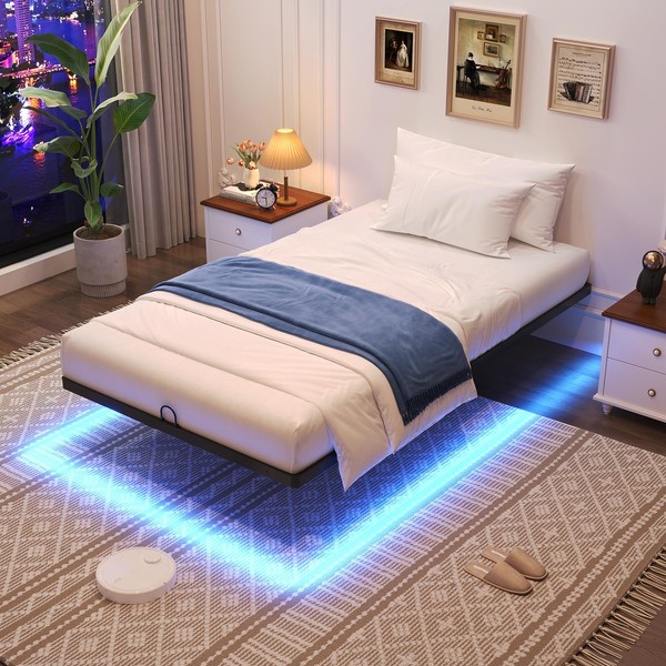 Floating Bed Frame Twin Size, Twin Bed Frame with Smart