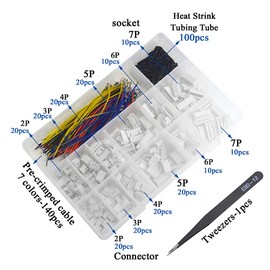 XINGYHENG 200Pcs 2.54mm XH Connecting Socket Plug Kit with 140Pcs 10cm Pre-Crimped Cable Wire 2/3/4/5/6/7 Pin House Male and Female Compatible with JST XH Connector