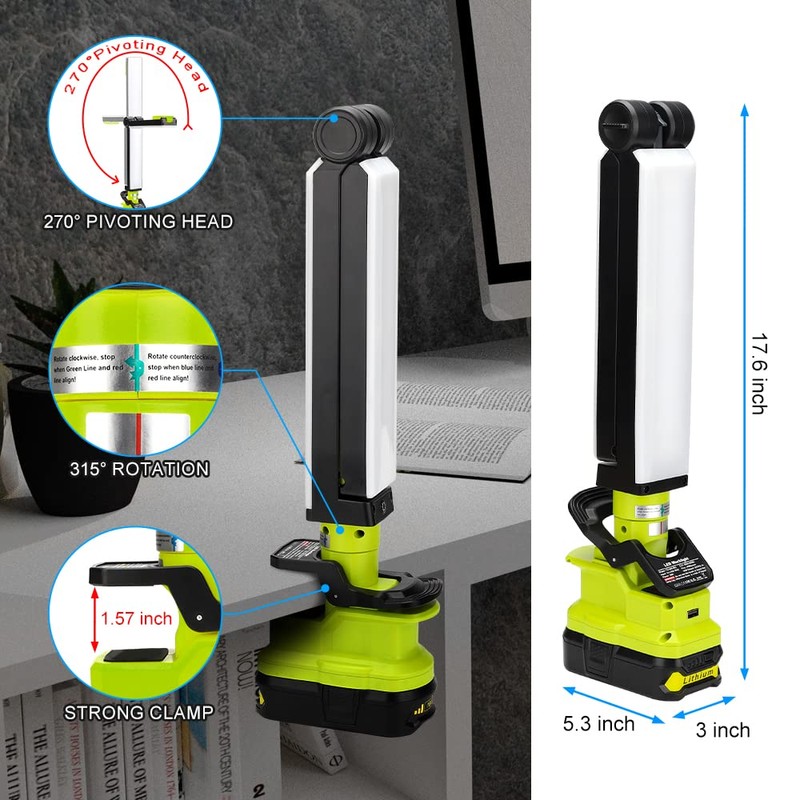 YEX-BUR 30W 2400LM LED Work Light for Ryobi 18V Battery,