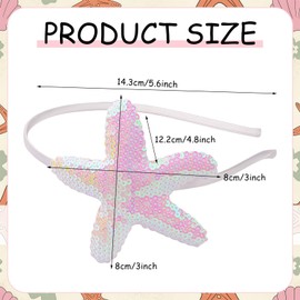 Pvoiue Mermaid Starfish Headband for Girls Women, White Holography Sequins Mermaid Starfish Hair Band for Women Girls Hair Accessories Summer Birthday Wedding Party Supplies