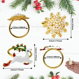 ADERTOS Pack of 12 Napkin Rings Christmas Gold Metal Napkin Ring Deer Elk Shape Napkin Rings Vintage Snowflakes Christmas Trees Napkin Ring Table Decoration for Wedding, Dining Table, Decoration