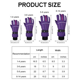 2 Pairs Kids Mittens Children Winter Snow Waterproof Thick Warm Windproof Gloves for Girls Boys (Purple and Pink Stripe Style,5 - 8 Years)