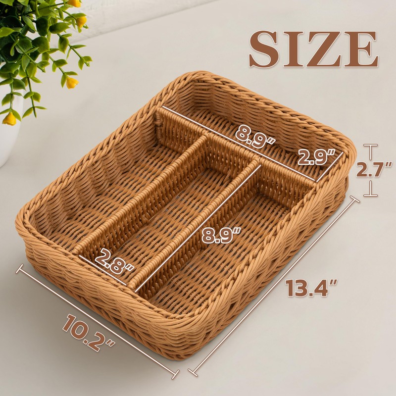 myHomeBody Rectangle Wicker Utensil Holder | Utensil Organizer | Cutlery