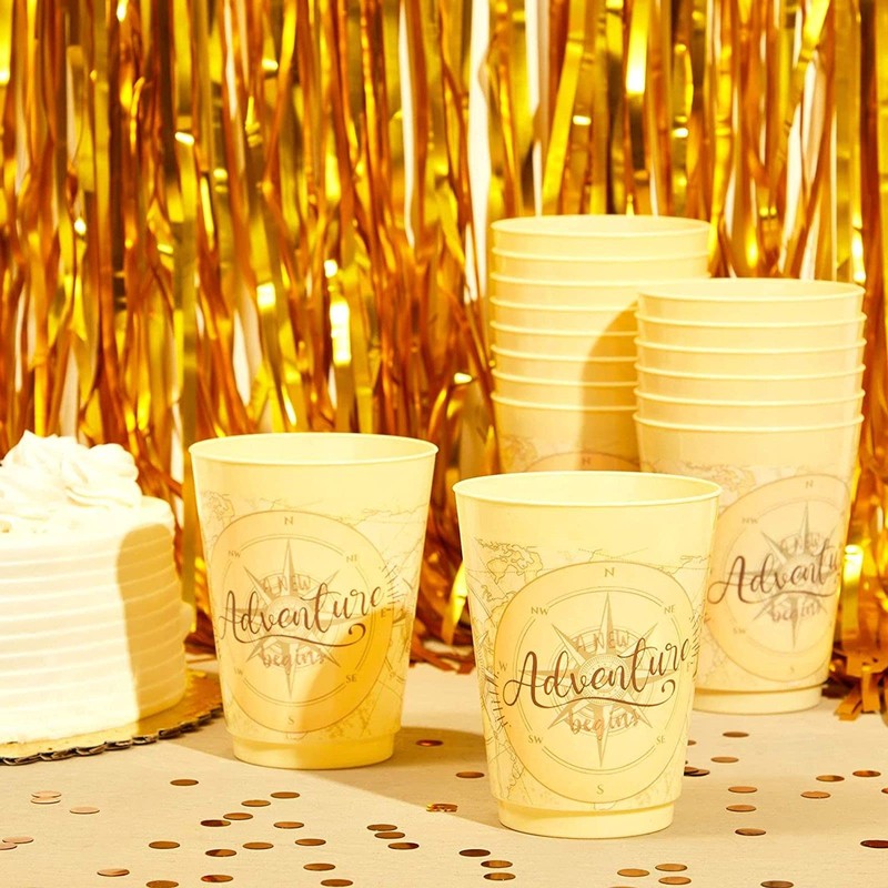 Sparkle and Bash Travel-Themed Plastic Party Cups - Compass Design