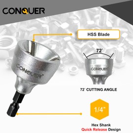 CONQUER HSS Deburring External Chamfer Tool for Metal - Quick Release 1/4" Hex Shank Drill Bit 1/8"-3/4"(3-19mm), Thread Repair & Countersink Bit for Stainless Steel, Copper, Aluminum & PVC Pipe