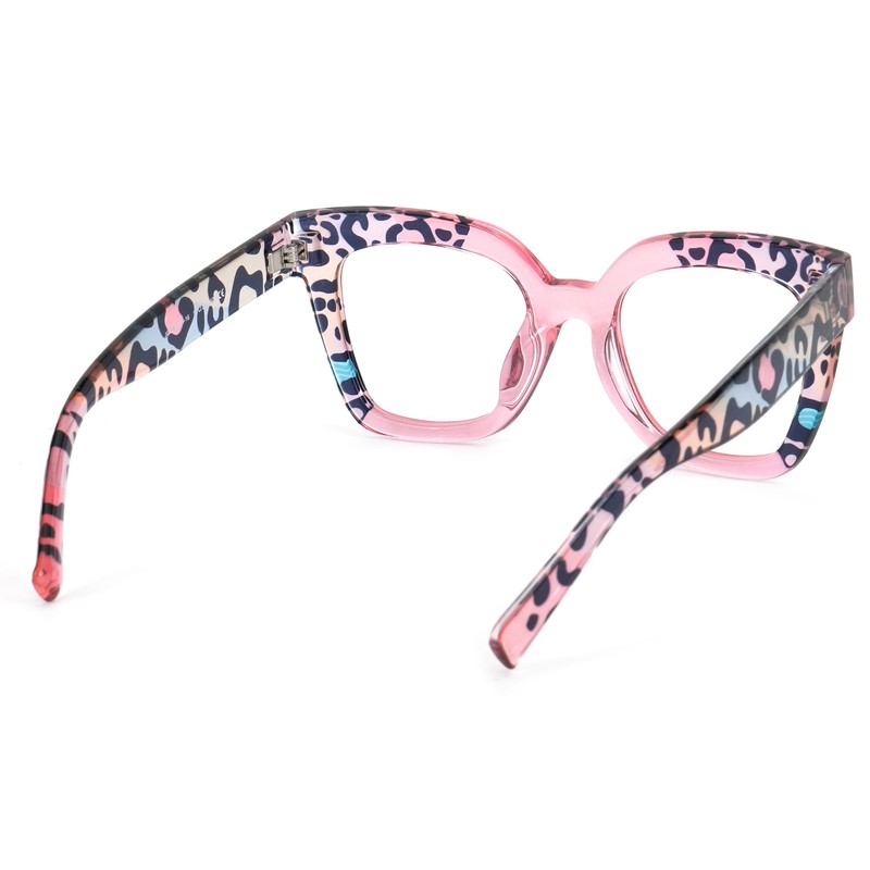 Zeelool Square Eyeglasses Frames for Women Pink Leopard Glasses Fashion