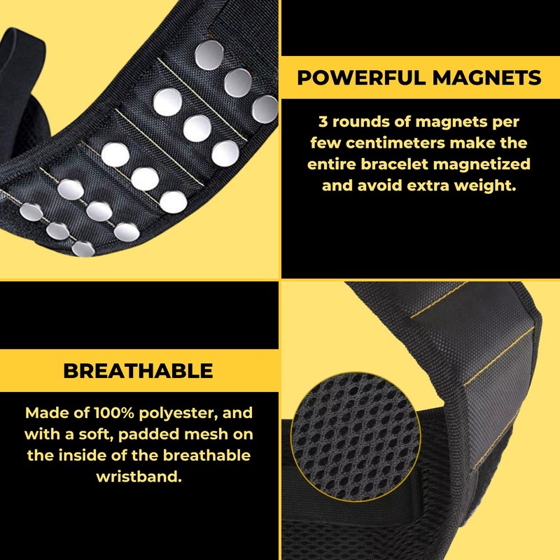 Magnetic Tool Wristband, Magnetic Wrist Strap for Holding Screws, Nails,