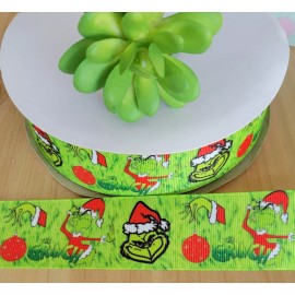 Grinch 3/8, 5/8, 7/8, 1.5 & 3" (1 YD) Grinch Christmas Grosgrain Ribbon Gift Wrap Bows - 7/8 inch