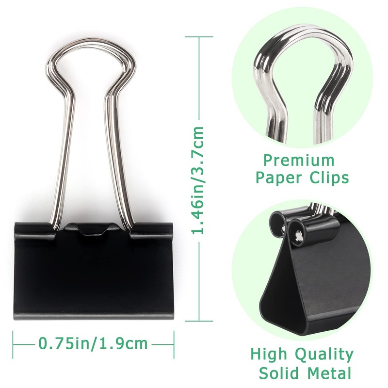 ZZTX Black Binder Clips Paper Clamps Clips Small Size, 0.75
