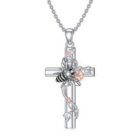 MISTBEE Bee Necklace Cross Jewelry Gifts 925 Sterling Silver Cross Pendant Necklace Bee Gifts for Her Women