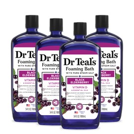 Dr Teal's Foaming Bath with Pure Epsom Salt, Black Elderberry with Vitamin D, 34 fl oz (Pack of 4)