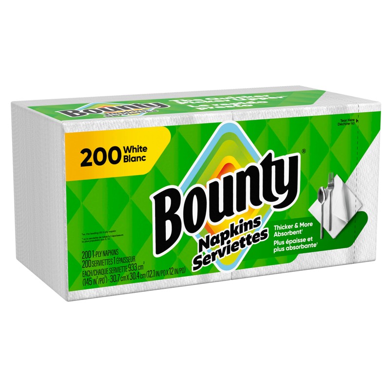 Bounty Paper Napkins, White, 200 Count, Packaging may vary