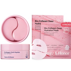Terez & Honor Collagen Multi-Peptide Eye Gel Patch (60 Sheets) and Collagen Face Mask (4 pieces) Korean Cosmetics Hyaluronic Acid Eye Care Eye Pack Moisturizing Hari Gloss (Collagen Patch Set)