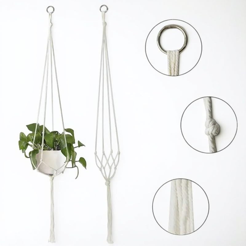 Macramé Plant Hanger, White Cotton Rope, x1